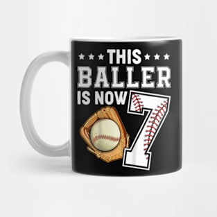 Kids This Baller Is Now 7 Baseball 7Th Birthday Mug